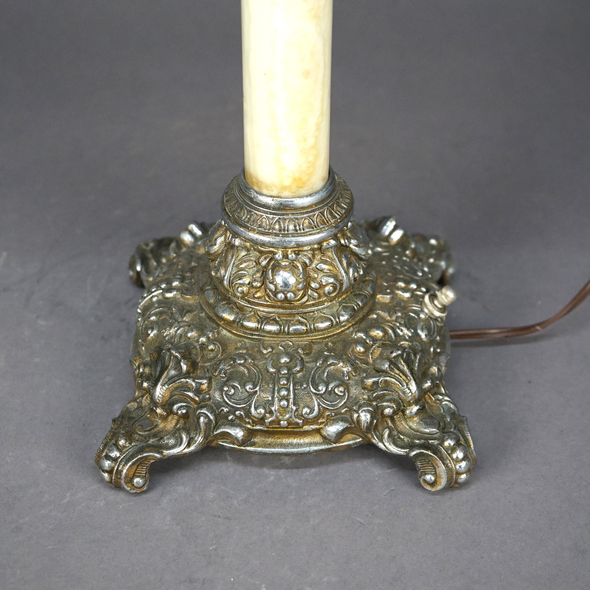 Lampe de salon victorienne ancienne en onyx, doré et métal argenté avec chérubin, c. 1890 en vente 2