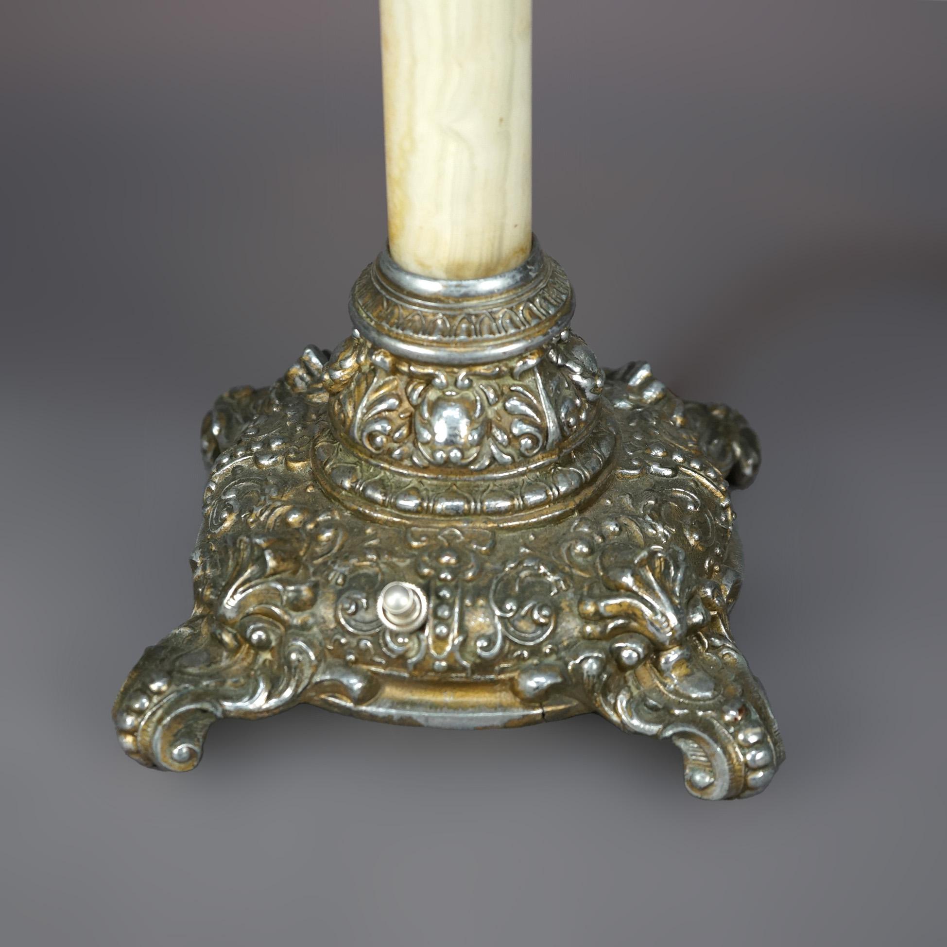 Lampe de salon victorienne ancienne en onyx, doré et métal argenté avec chérubin, c. 1890 en vente 3