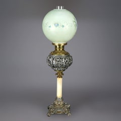 Antique Victorian Onyx, Gilt & Silvered Metal Figural Cherub Parlor Lamp C1890