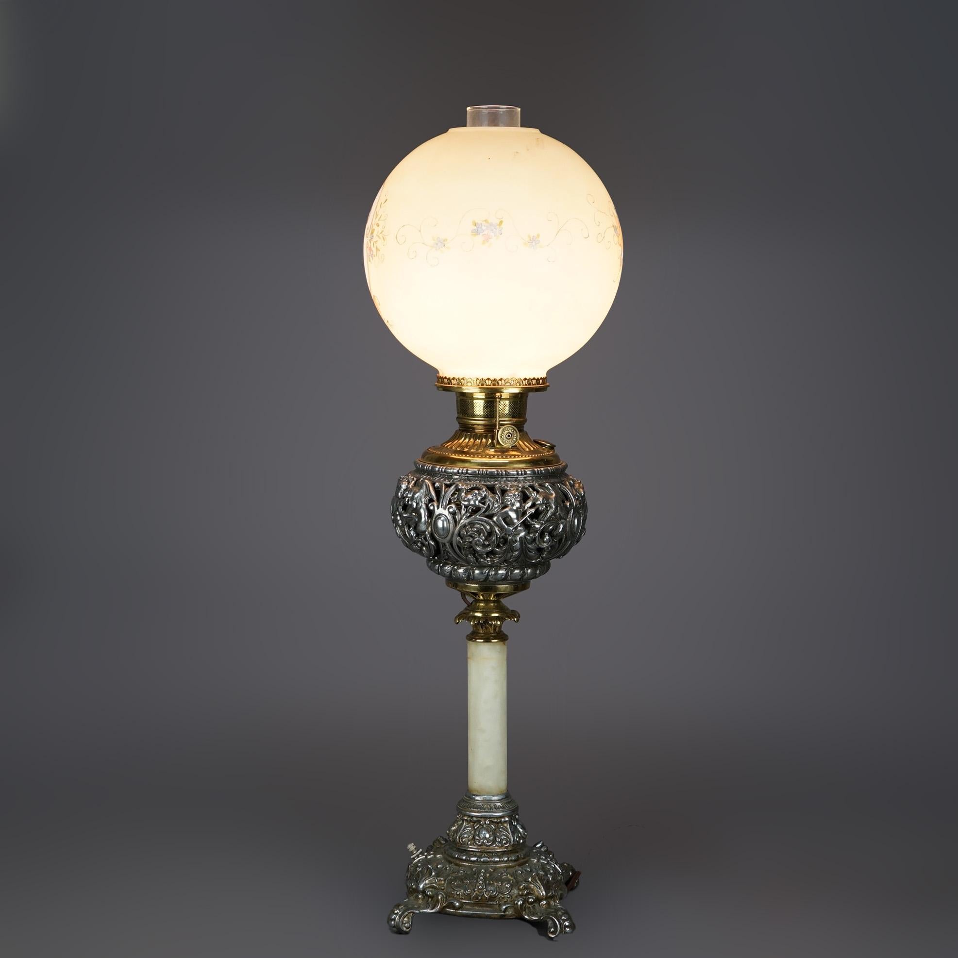Antike viktorianische Cherub-Salonlampe aus vergoldetem und versilbertem Metall, um 1890 (amerikanisch) im Angebot