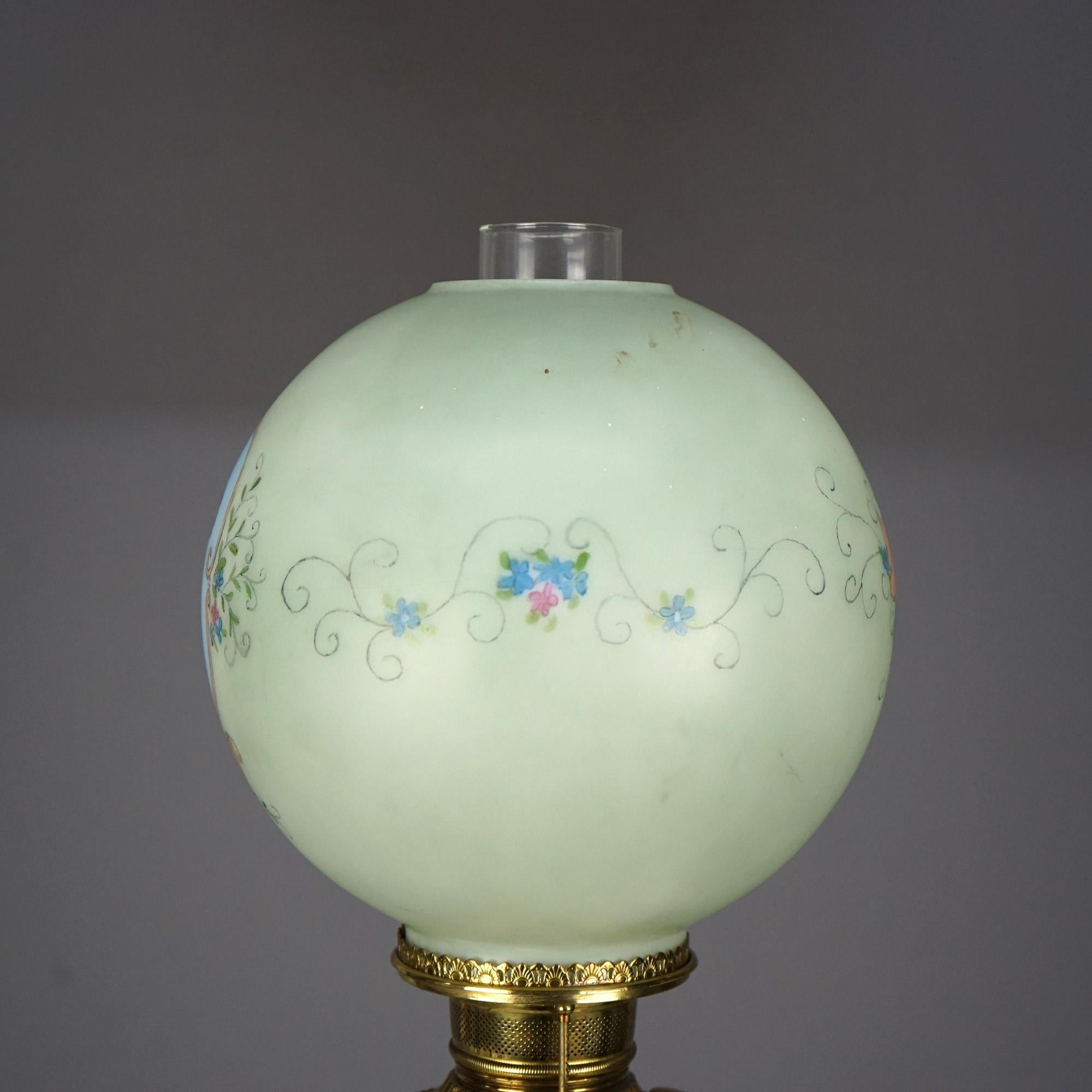 Victorien Lampe de salon victorienne ancienne en onyx, doré et métal argenté avec chérubin, c. 1890 en vente