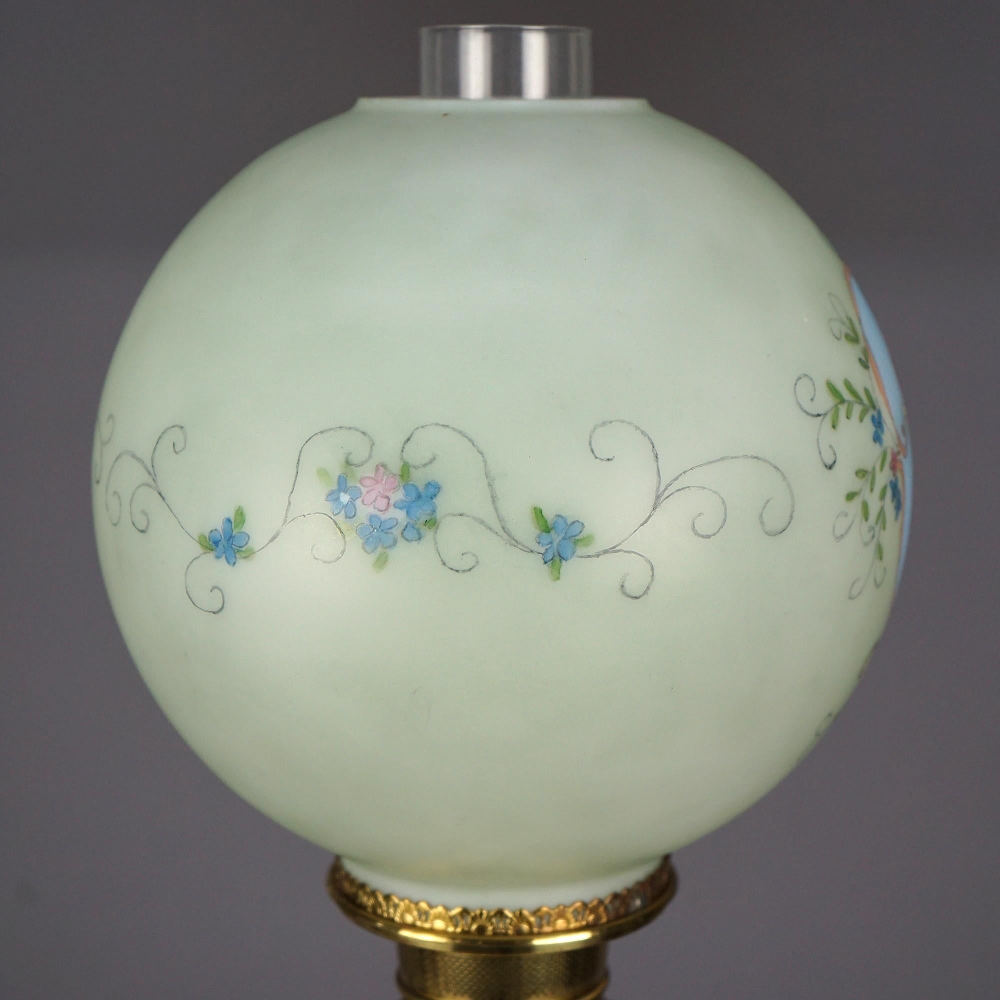 19th Century Antique Victorian Onyx, Gilt & Silvered Metal Figural Cherub Parlor Lamp C1890 For Sale