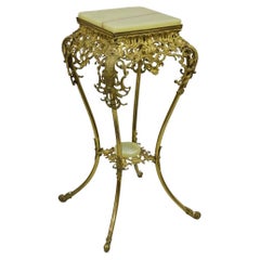 Antique Victorian Onyx Ornate Gilt Brass Plant Stand Pedestal Side Table