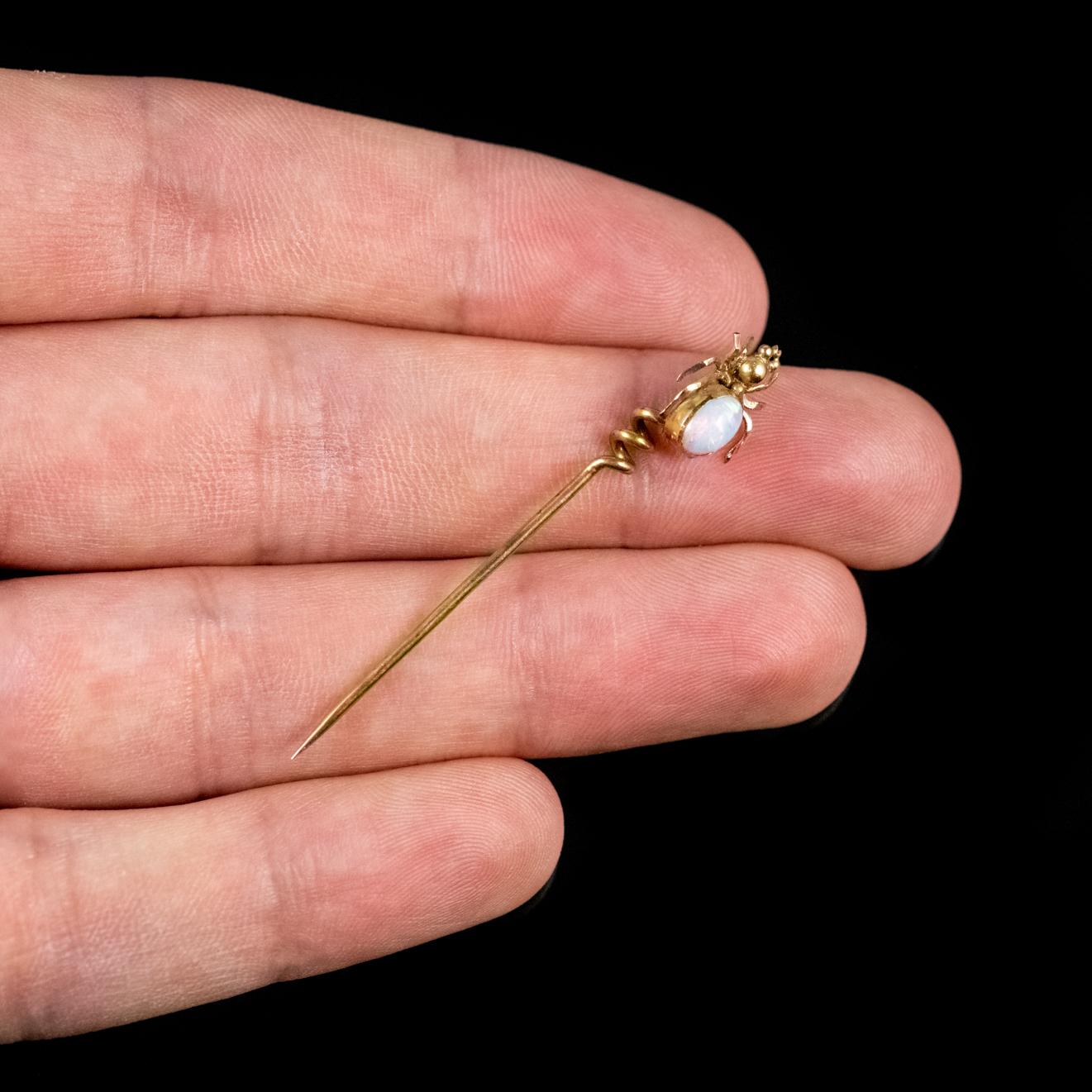 Antique Victorian Opal 15 Carat Gold Boxed circa 1900 Spider Pin For Sale 2