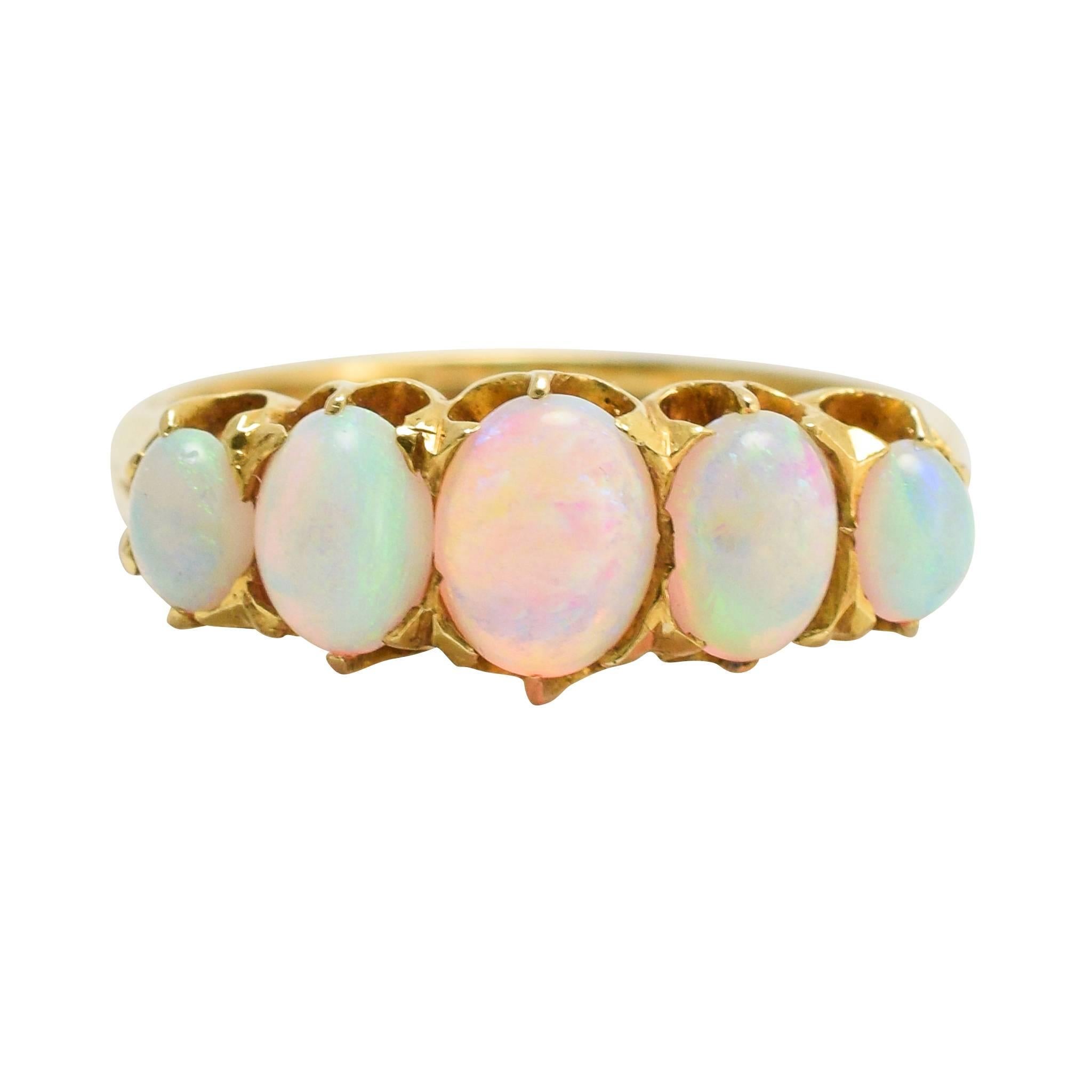 Antique Victorian Opal Five-Stone Gold Ring