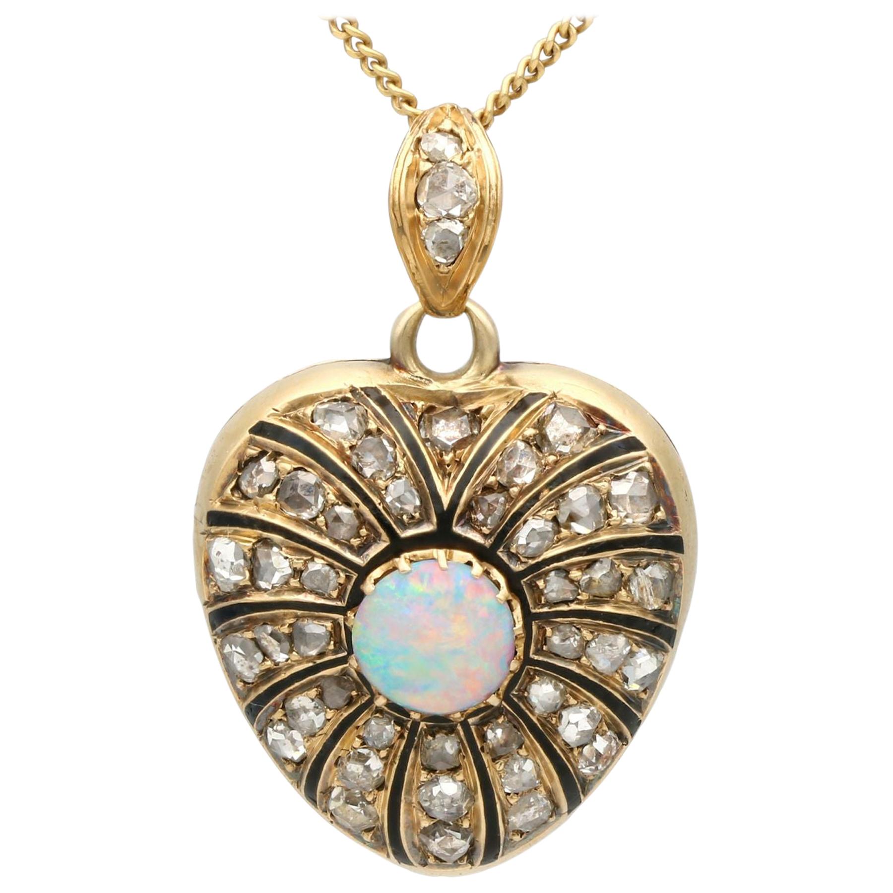 Antique Victorian Opal and 1.43 Carat Diamond Yellow Gold Locket at 1stDibs