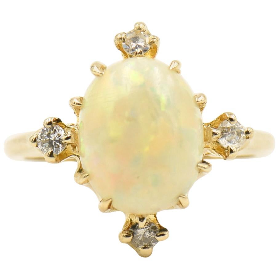 Antique Victorian Opal and Diamond Yellow Gold Ring