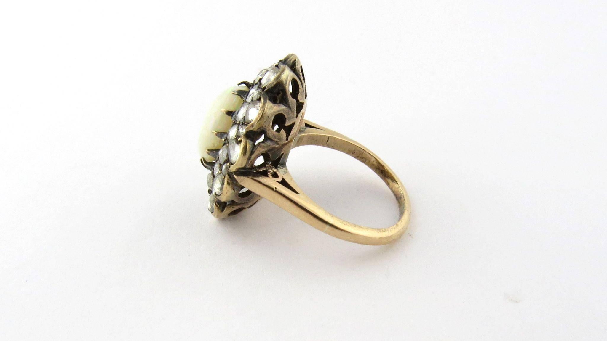 Women's Antique Victorian Opal and Rose Cut Diamond 14 Karat Yellow Gold Ring