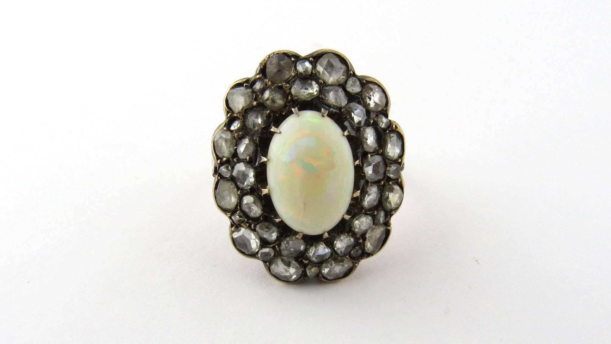 Antique Victorian Opal and Rose Cut Diamond 14 Karat Yellow Gold Ring 1