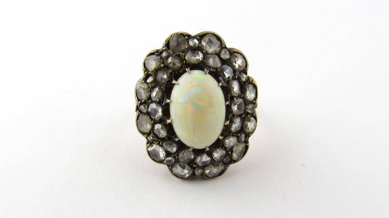 Antique Victorian Opal and Rose Cut Diamond 14 Karat Yellow Gold Ring ...