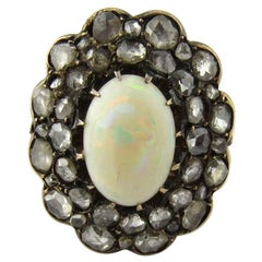 Antique Victorian Opal and Rose Cut Diamond 14 Karat Yellow Gold Ring