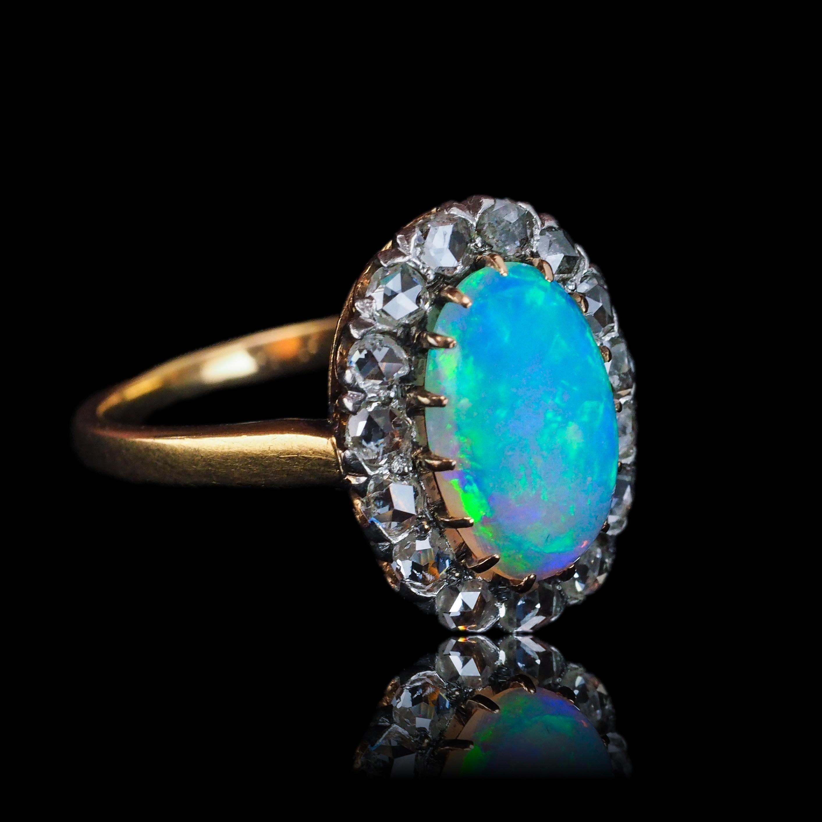 Antiker viktorianischer Opal-Cabochon & Diamant-Cluster-Ring 18K Gold - ca. 1880 im Angebot 14