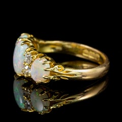 Antique Victorian Opal Diamond 18 Carat Gold circa 1880 Trilogy Ring