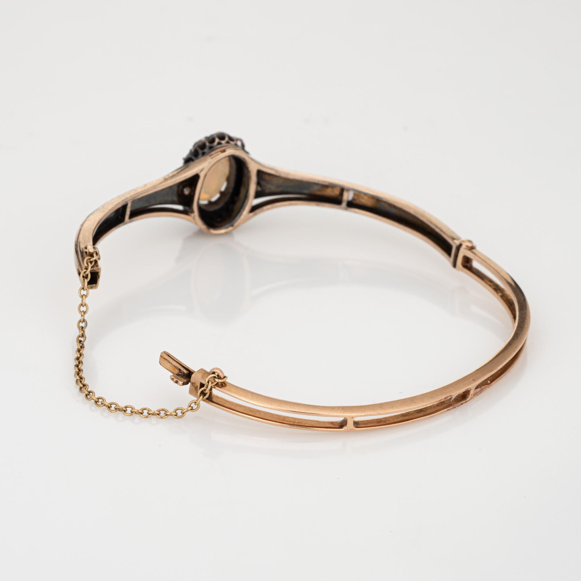 Antique Victorian Opal Diamond Bangle Bracelet 14k Yellow Gold Fine Jewelry In Good Condition In Torrance, CA