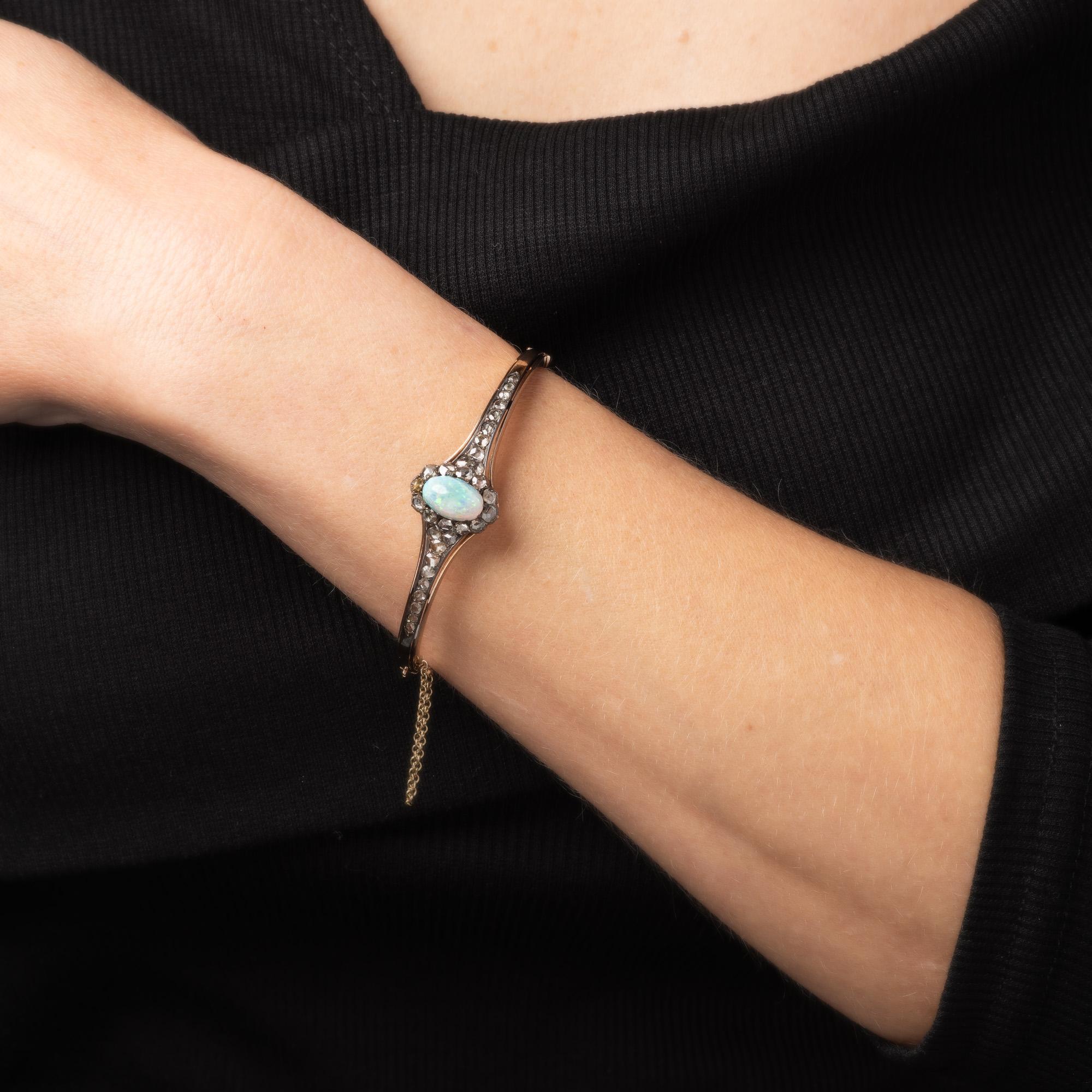Women's or Men's Antique Victorian Opal Diamond Bangle Bracelet 14k Yellow Gold Fine Jewelry