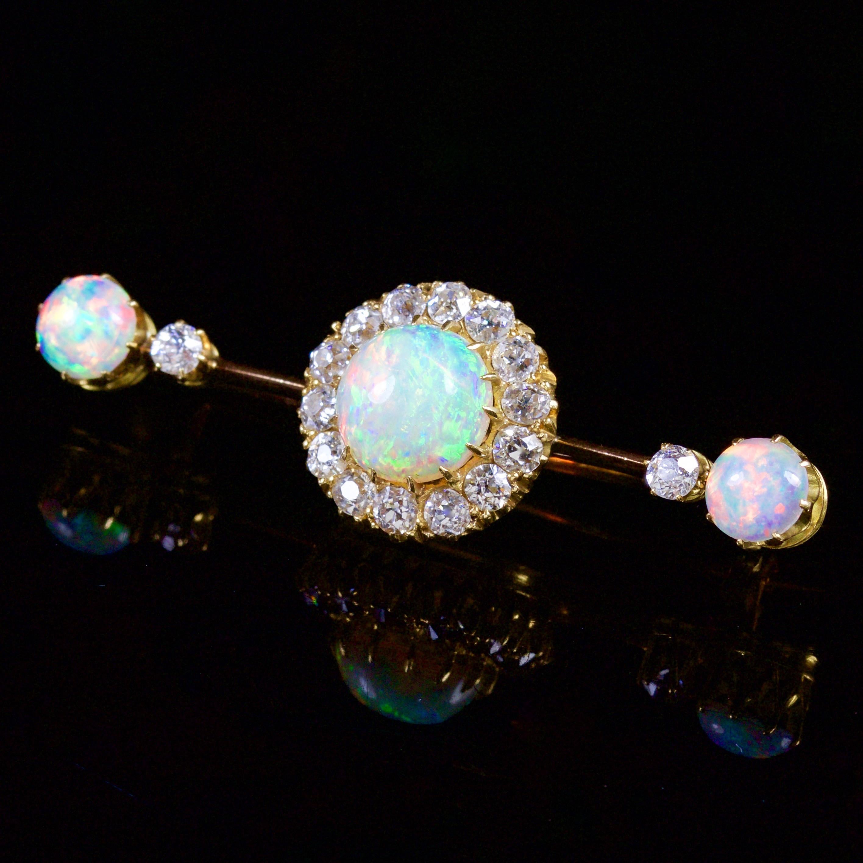 Antique Victorian Opal Diamond Brooch 18 Carat Gold, circa 1880 In Excellent Condition In Lancaster, Lancashire