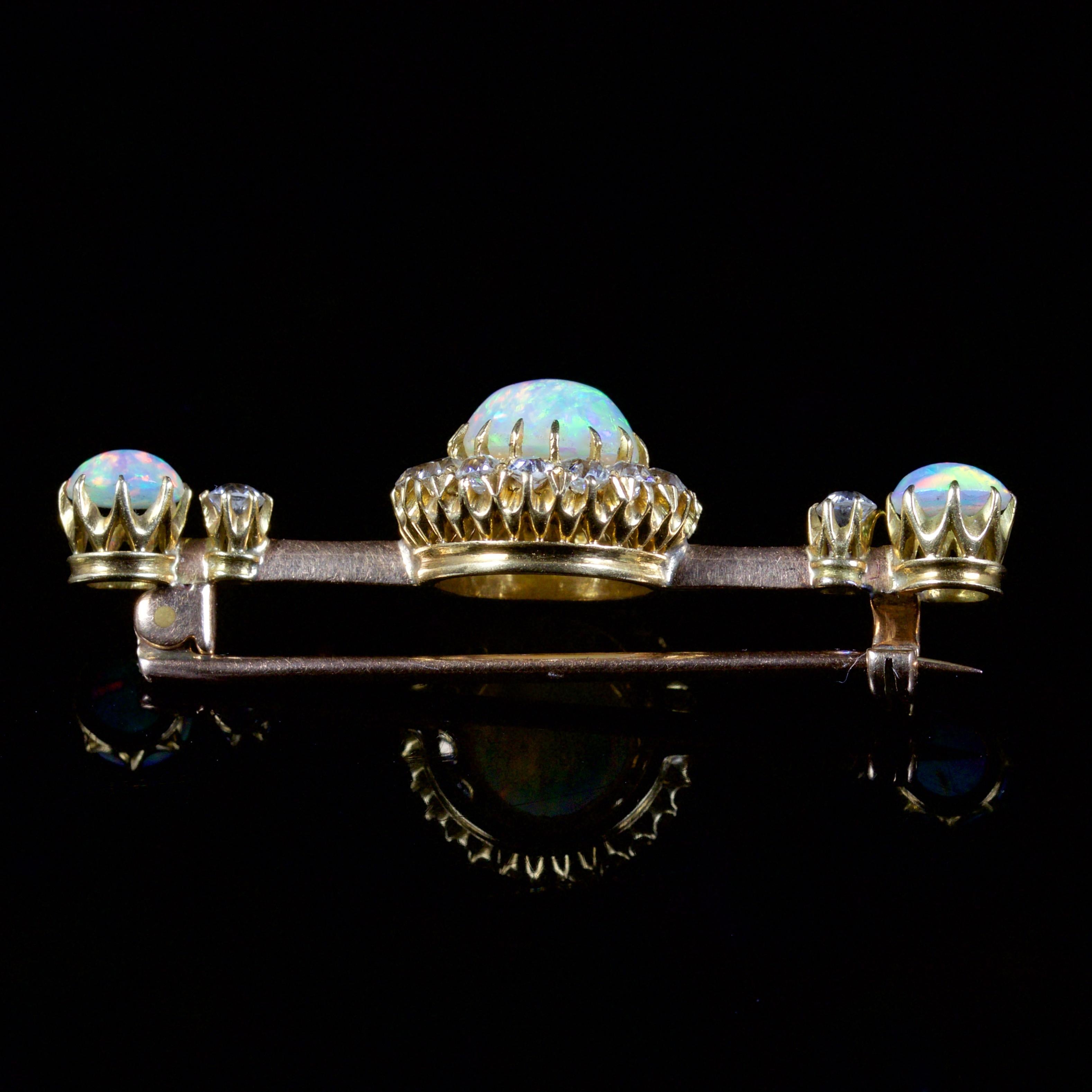 Women's Antique Victorian Opal Diamond Brooch 18 Carat Gold, circa 1880