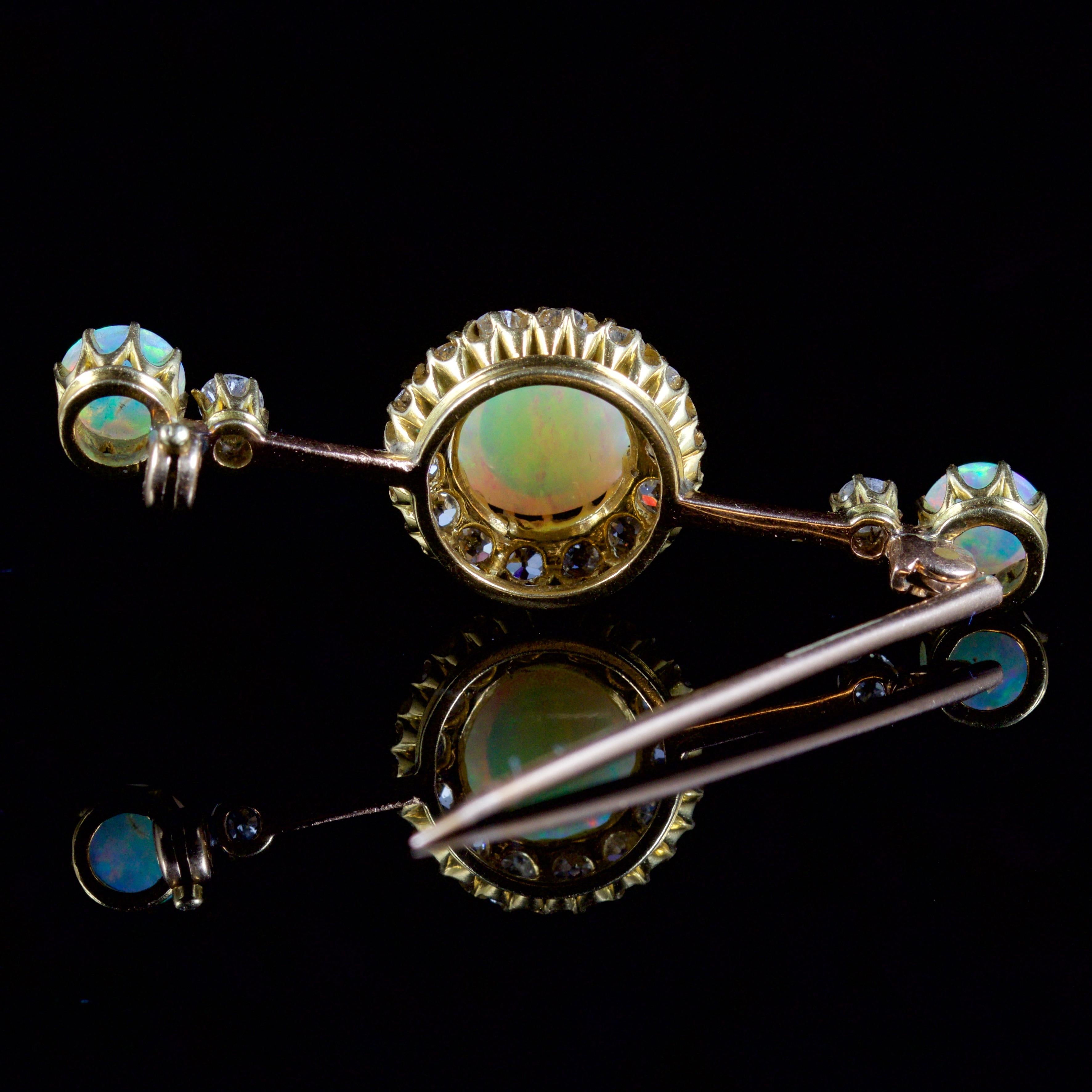 Antique Victorian Opal Diamond Brooch 18 Carat Gold, circa 1880 3