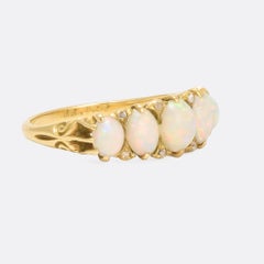 Antique Victorian Opal Diamond Five-Stone Ring