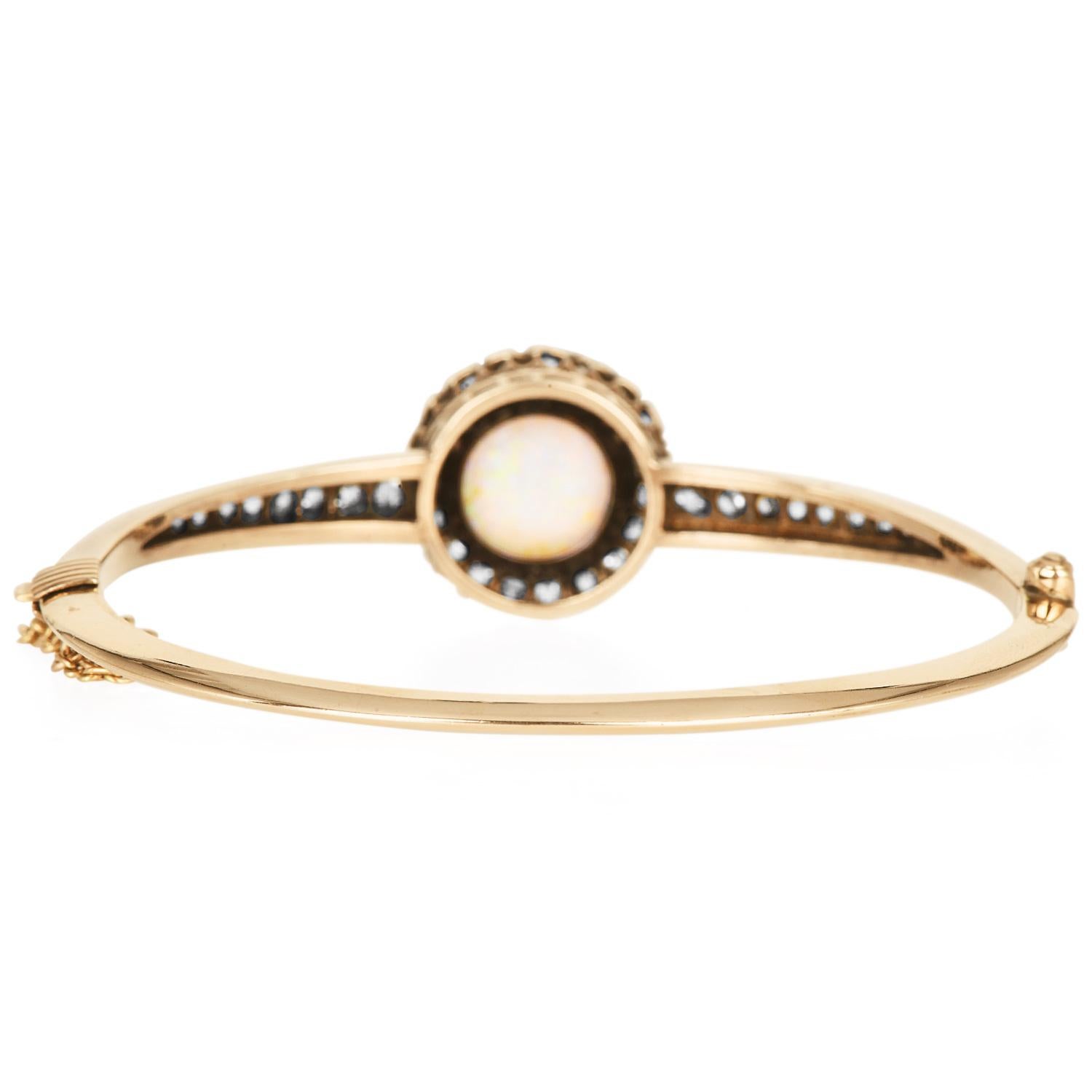 Women's Antique Victorian Opal Diamond Gold Bangle Bracelet   For Sale