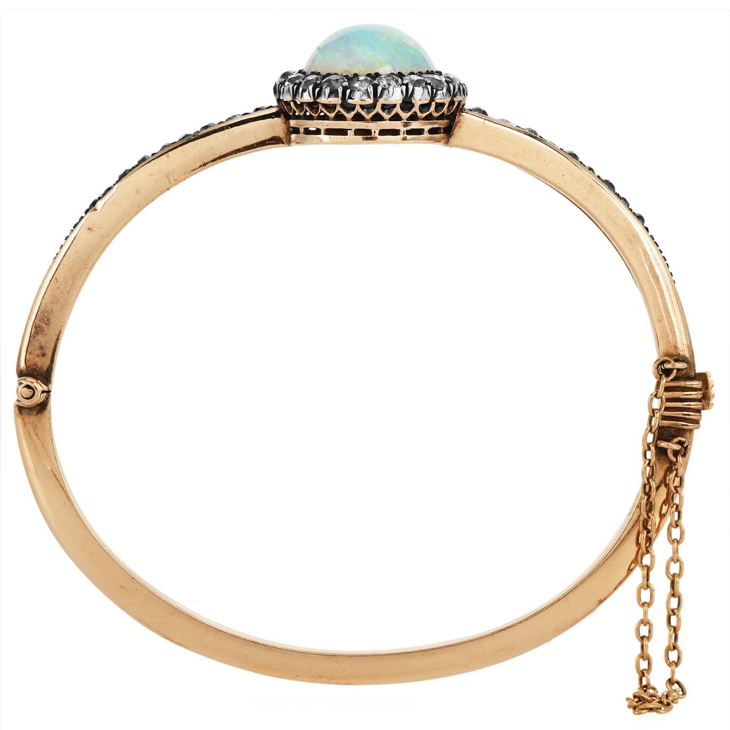 Antique Victorian Opal Diamond Gold Bangle Bracelet   For Sale 1