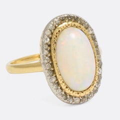 Antique Victorian Opal Diamond Halo Cluster Ring