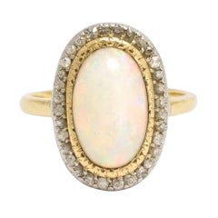 Antique Victorian Opal Diamond Halo Cluster Ring