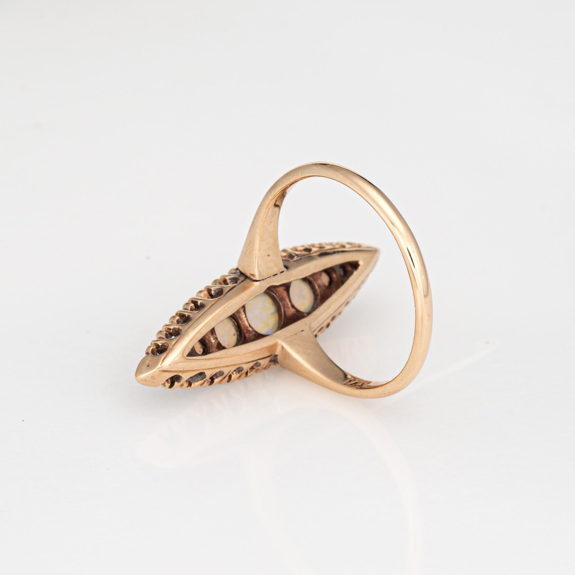 Bague victorienne ancienne Opale Diamant Navette Or Jaune 14k Sz 6 Fine Jewelry Bon état - En vente à Torrance, CA