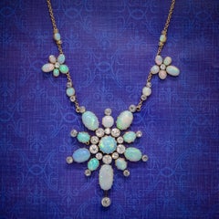 Victorian Opal Diamond Necklace 20 Carat Opal 5 Carat Diamond 18 Carat Gold