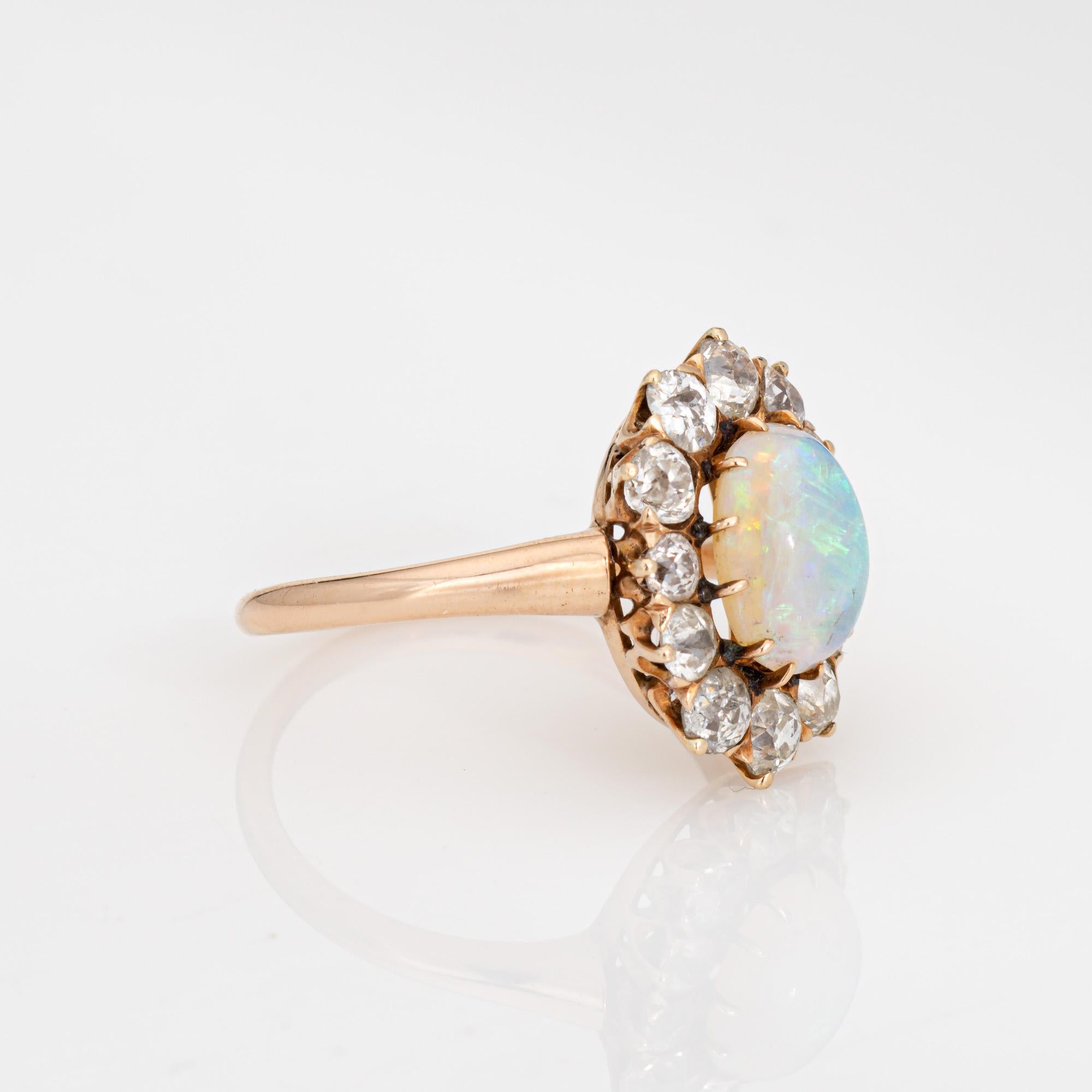 Anillo Antiguo Victoriano Opalo Diamante Oro Amarillo 14k Compromiso Gema Sz 6.75 Cabujón