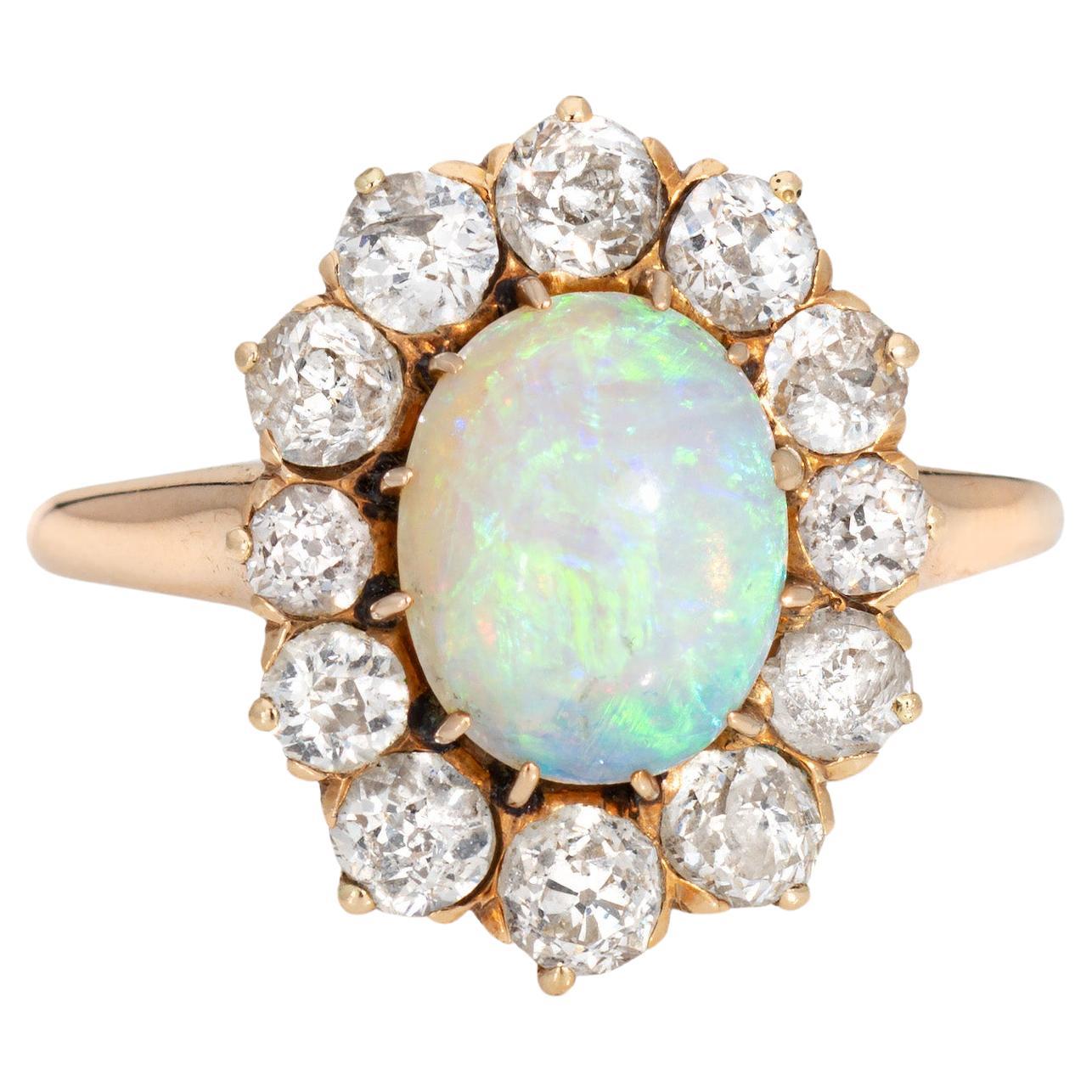 Antique Victorian Opal Diamond Ring 14k Yellow Gold Gemstone Engagement Sz 6.75