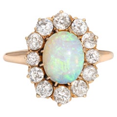 Vintage Victorian Opal Diamond Ring 14k Yellow Gold Gemstone Engagement Sz 6.75