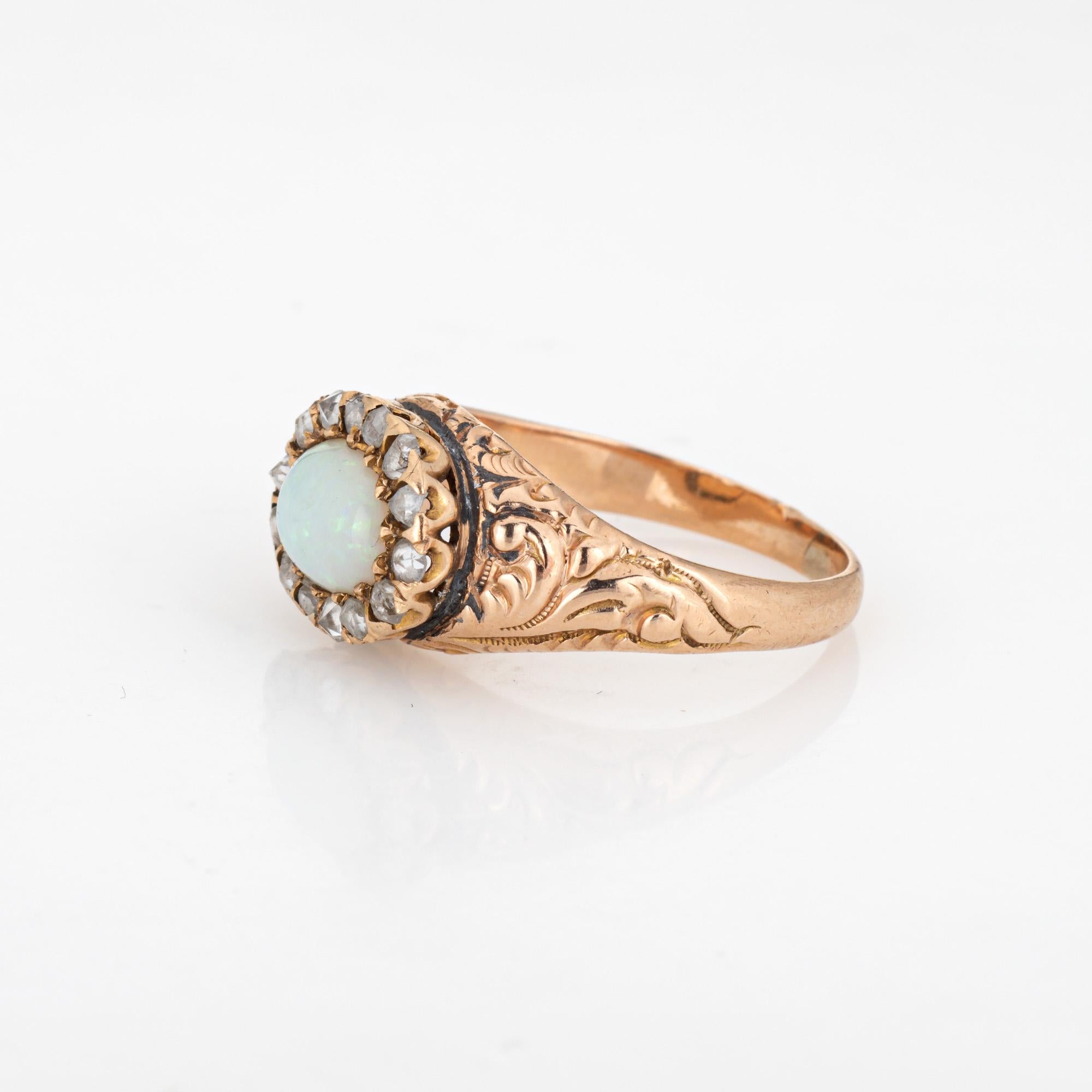 Antique Victorian Opal Diamond Ring 14k Yellow Gold Sz 5.75 Fine Vintage Jewelry In Good Condition For Sale In Torrance, CA