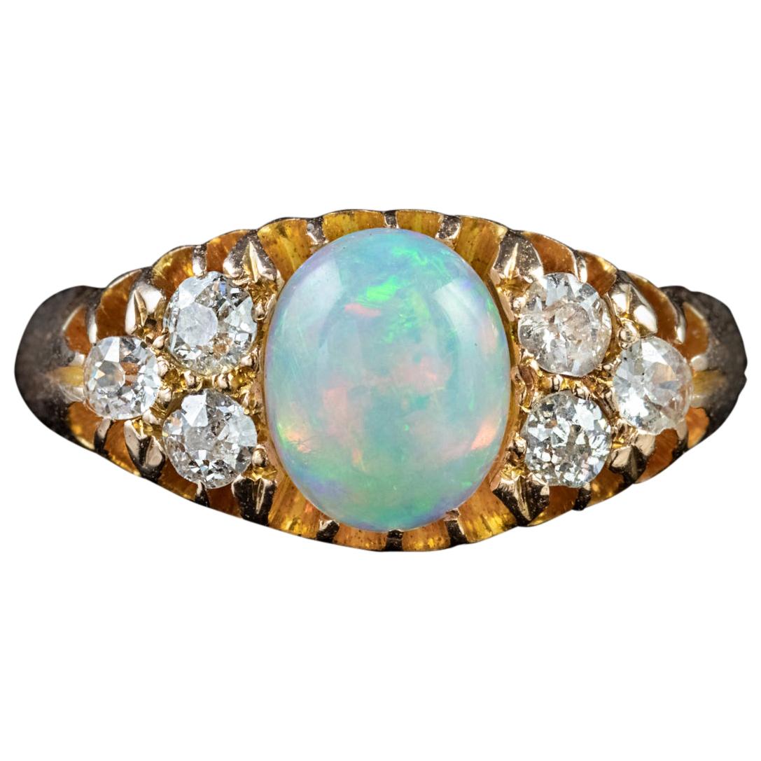 Antique Victorian Opal Diamond Ring 15 Carat Gold Dated 1897 For Sale