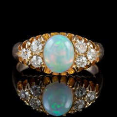 Antique Victorian Opal Diamond Ring 15 Carat Gold Dated 1897
