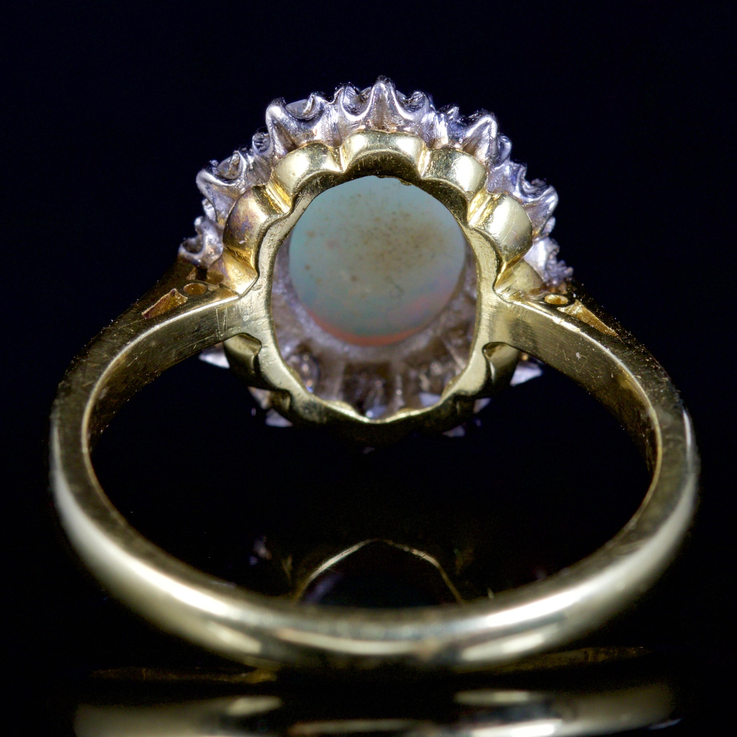 Women's Antique Victorian Opal Diamond Ring 18 Carat Gold, circa 1900