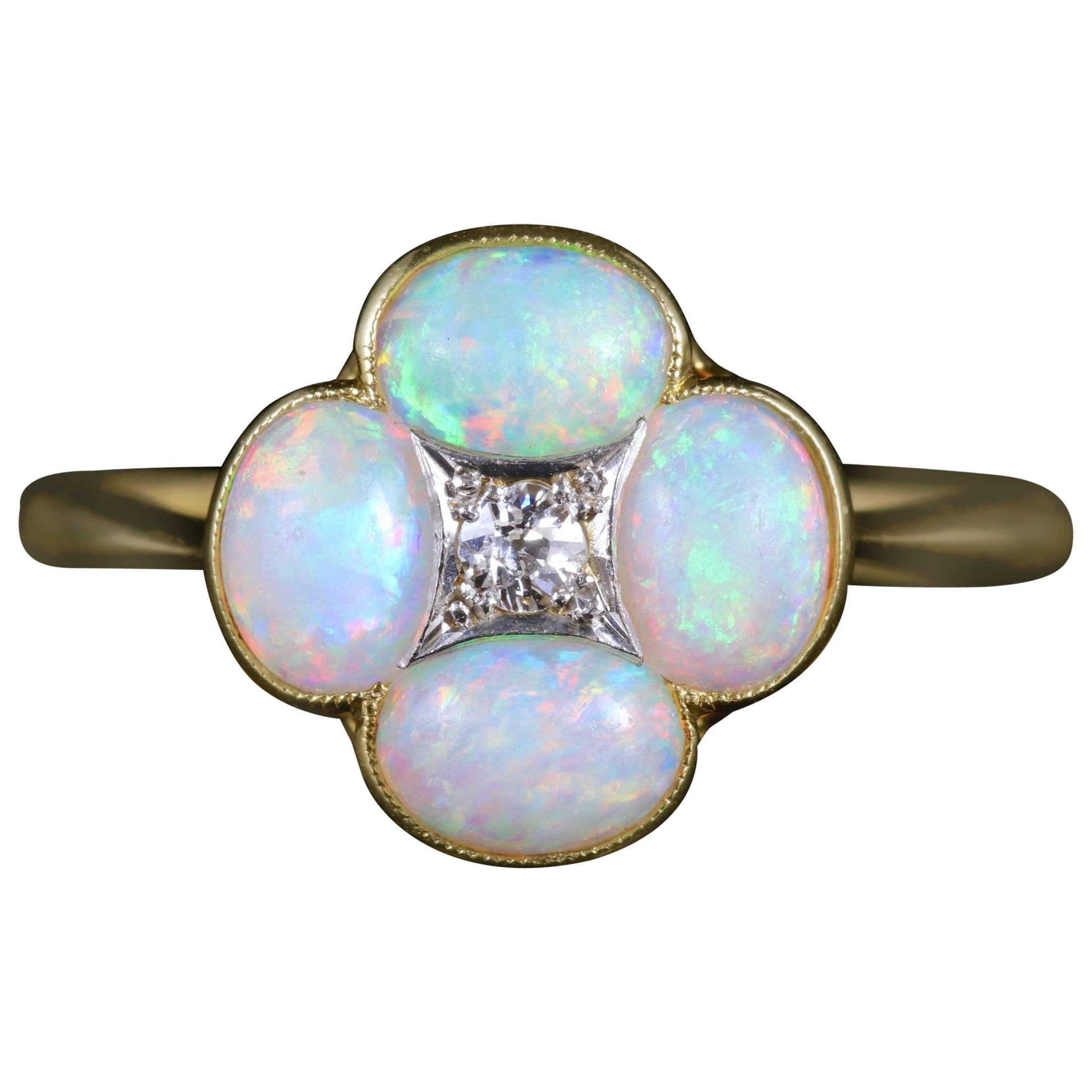 Antique Victorian Opal Diamond Ring 18 Carat Platinum, circa 1880