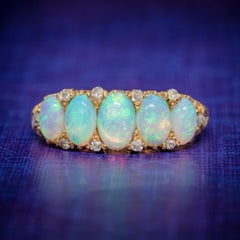 Antique Victorian Opal Diamond Ring 18 Carat Gold circa 1880 Boxed