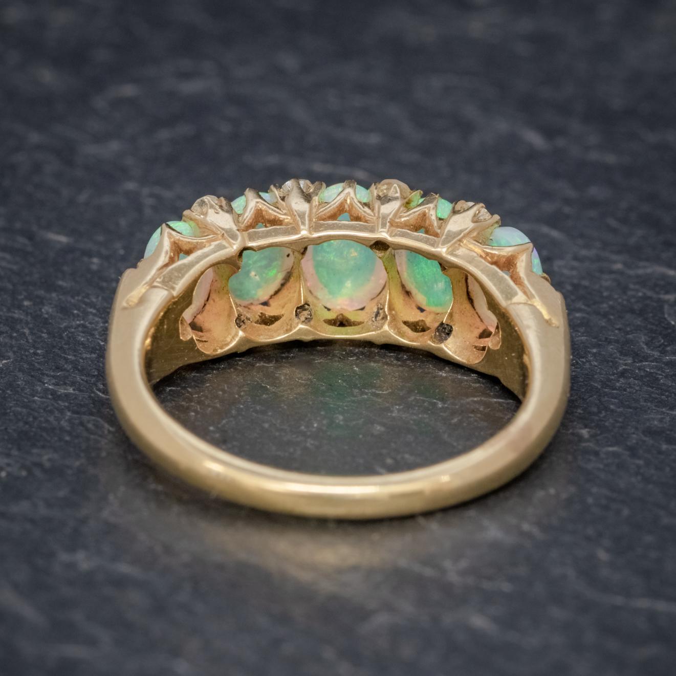 Antique Victorian Opal Diamond Ring 18 Carat Gold circa 1880 Boxed In Good Condition For Sale In Lancaster , GB