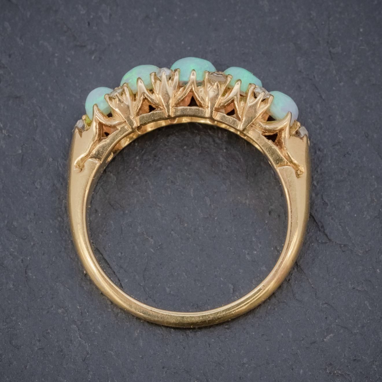 Women's Antique Victorian Opal Diamond Ring 18 Carat Gold circa 1880 Boxed For Sale