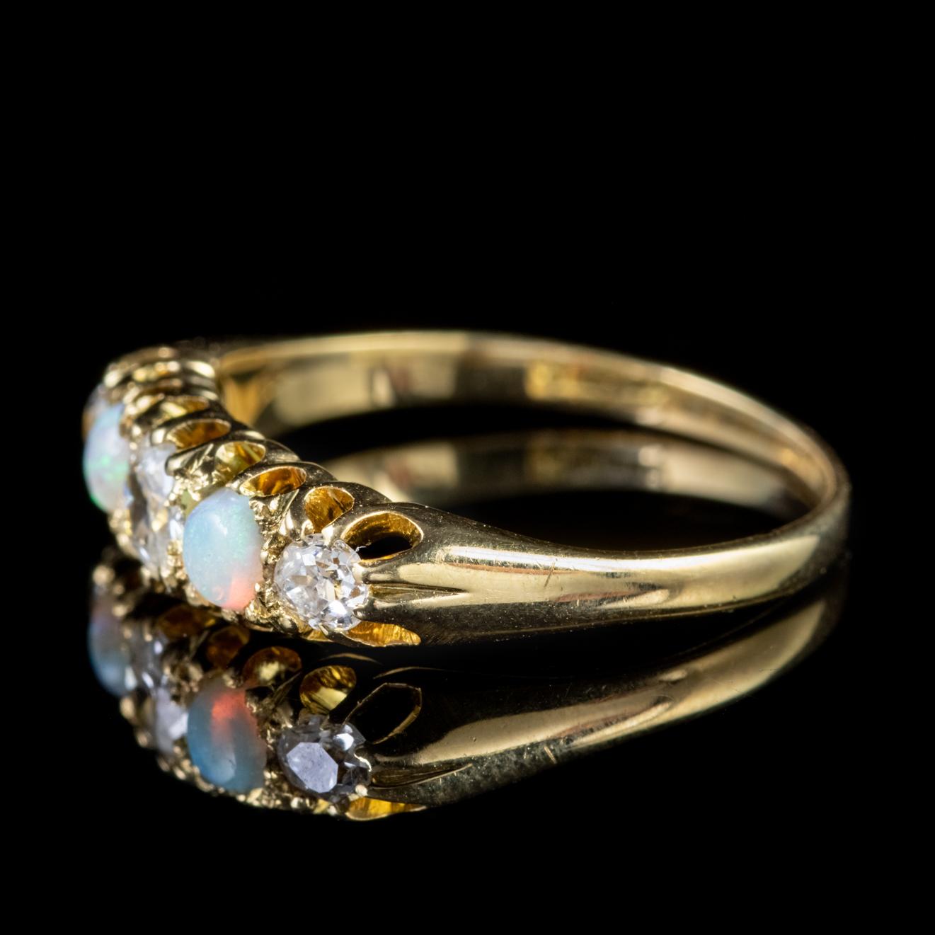 Antique Victorian Opal Diamond Ring 18 Carat Gold, circa 1900 In Good Condition For Sale In Lancaster, Lancashire