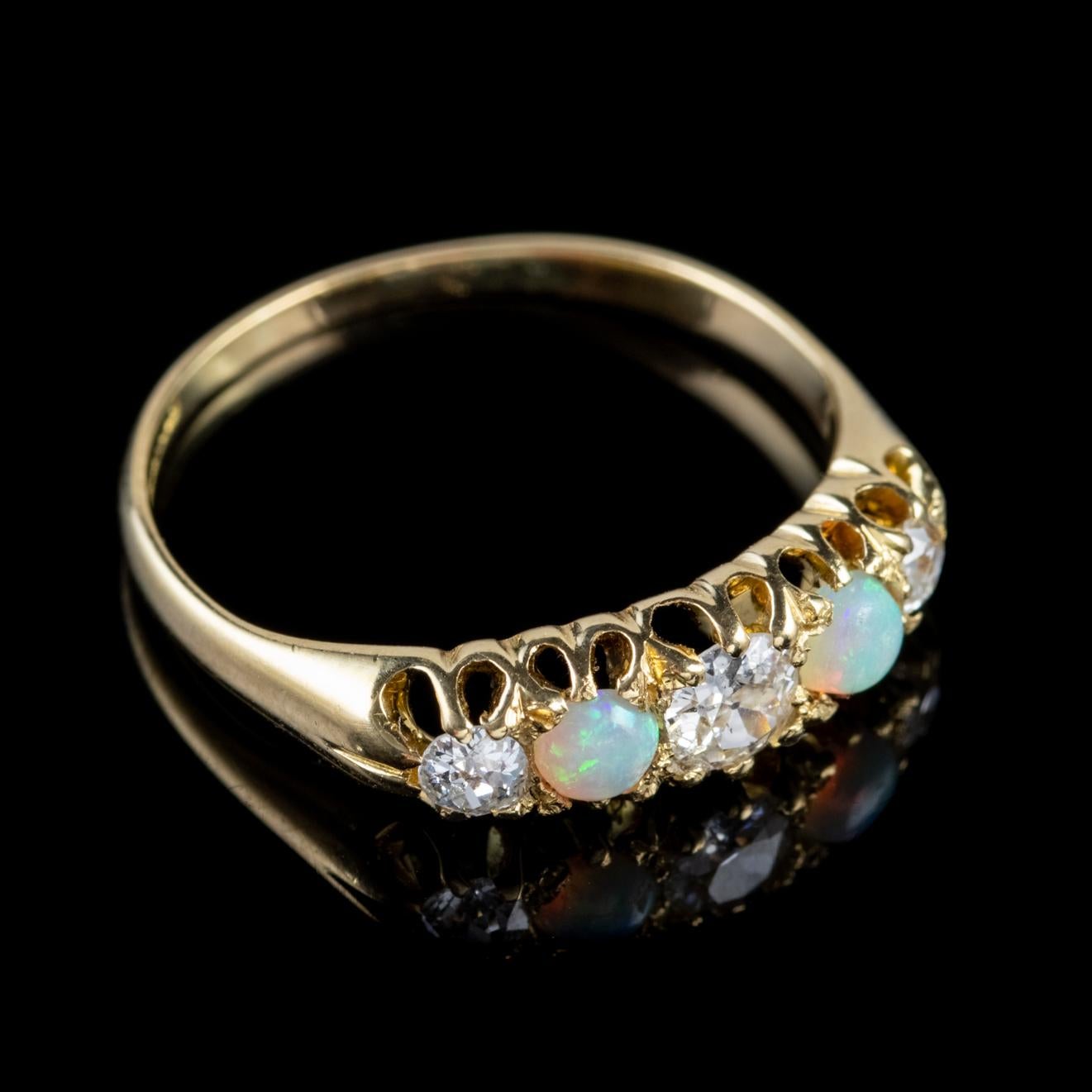 Women's Antique Victorian Opal Diamond Ring 18 Carat Gold, circa 1900 For Sale