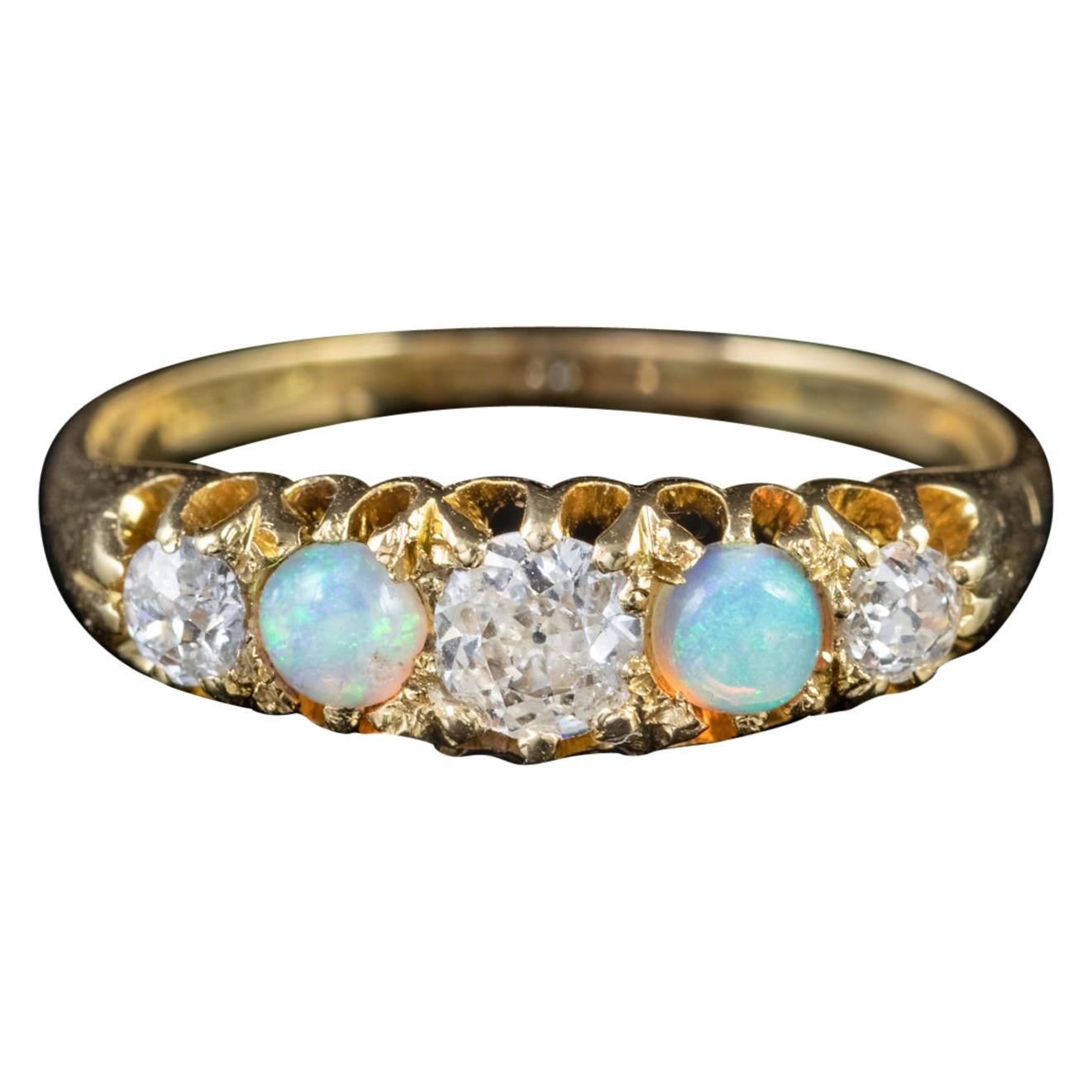 Antique Victorian Opal Diamond Ring 18 Carat Gold, circa 1900 For Sale