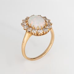 Antique Victorian Opal Diamond Ring 18k Yellow Gold Gemstone Engagement Sz 7