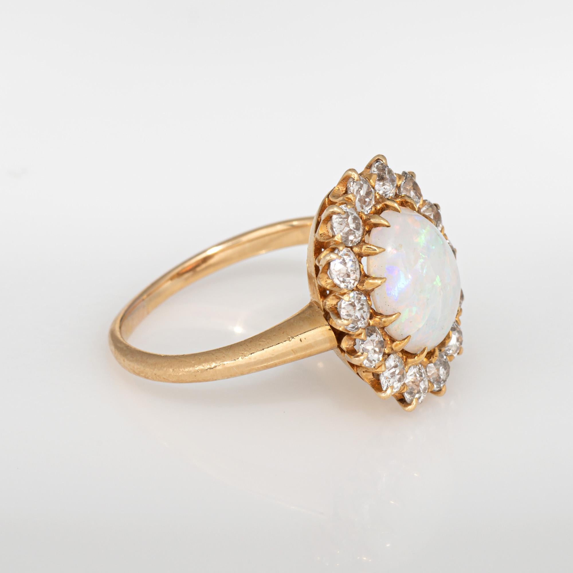 Cabochon Antique Victorian Opal Diamond Ring 18k Yellow Gold Gemstone Engagement Sz 7 For Sale