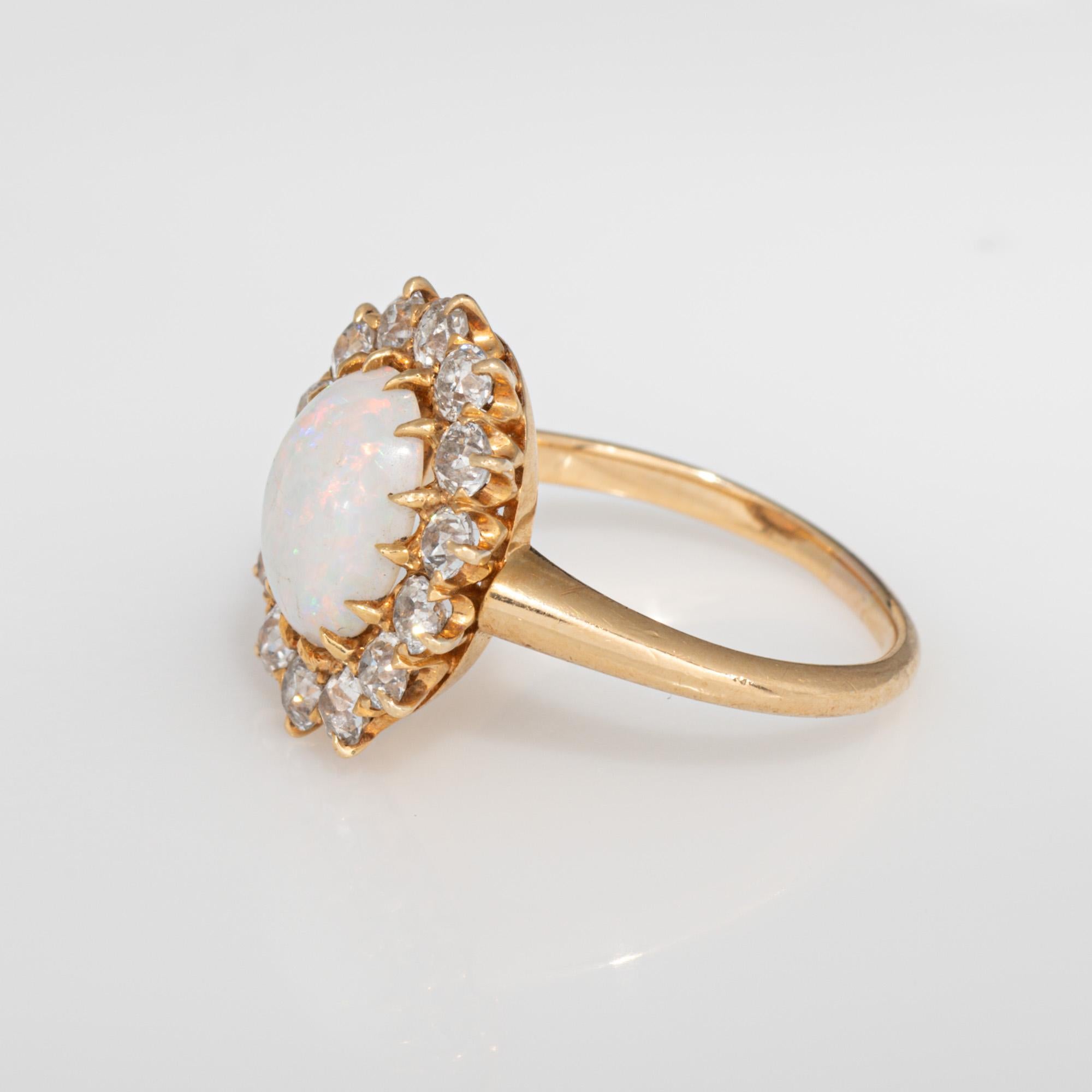 Antique Victorian Opal Diamond Ring 18k Yellow Gold Gemstone Engagement Sz 7 In Good Condition For Sale In Torrance, CA
