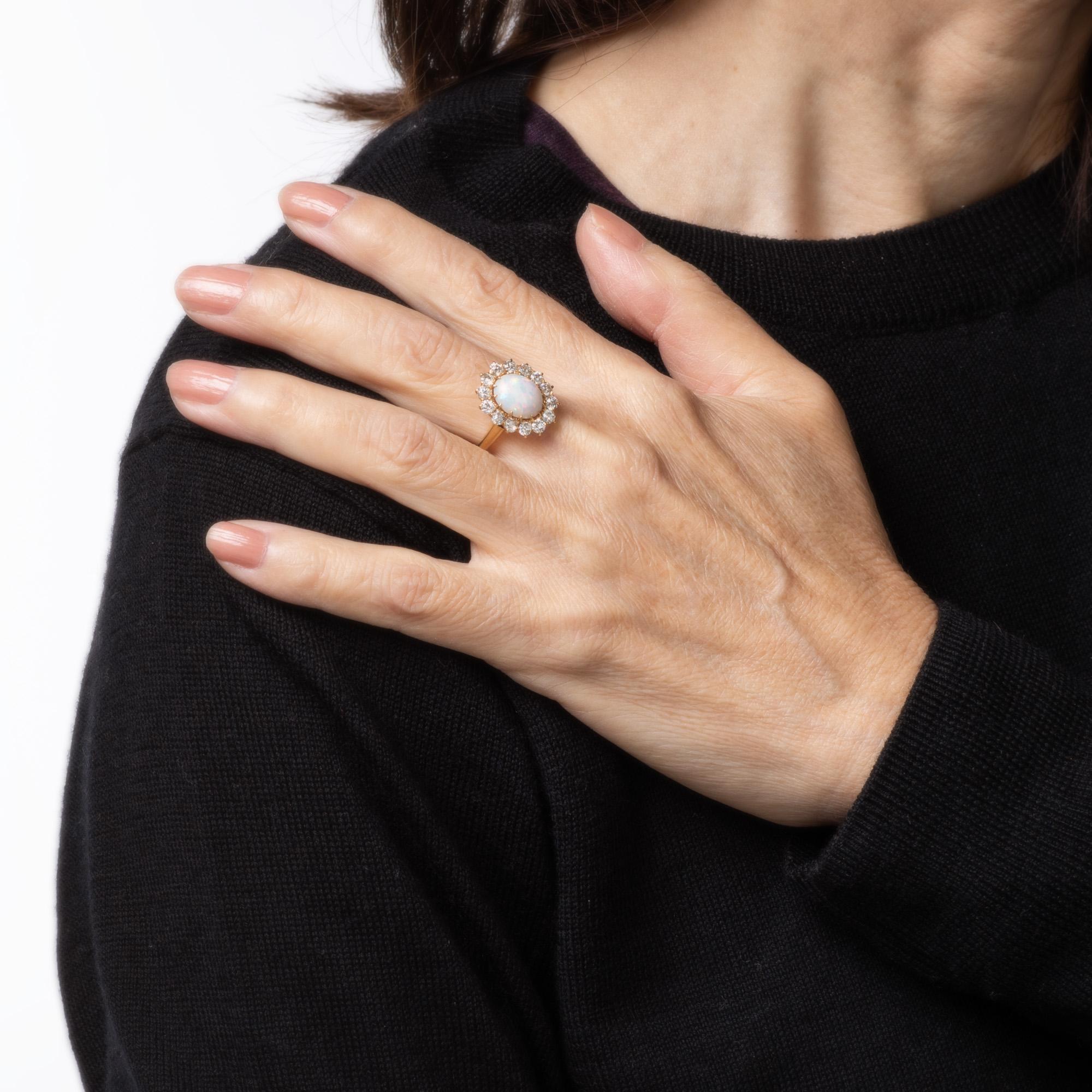 Antique Victorian Opal Diamond Ring 18k Yellow Gold Gemstone Engagement Sz 7 For Sale 1