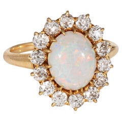 Antique Victorian Opal Diamond Ring 18k Yellow Gold Gemstone Engagement Sz 7