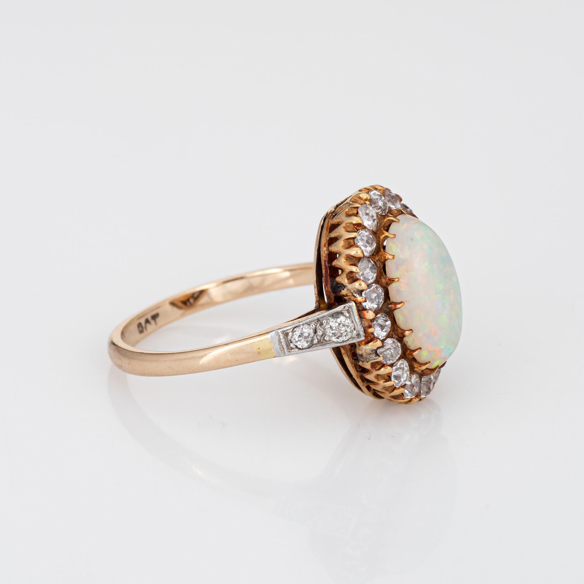 Cabochon Antique Victorian Opal Diamond Ring 9k Yellow Gold Oval Vintage Fine Jewelry For Sale