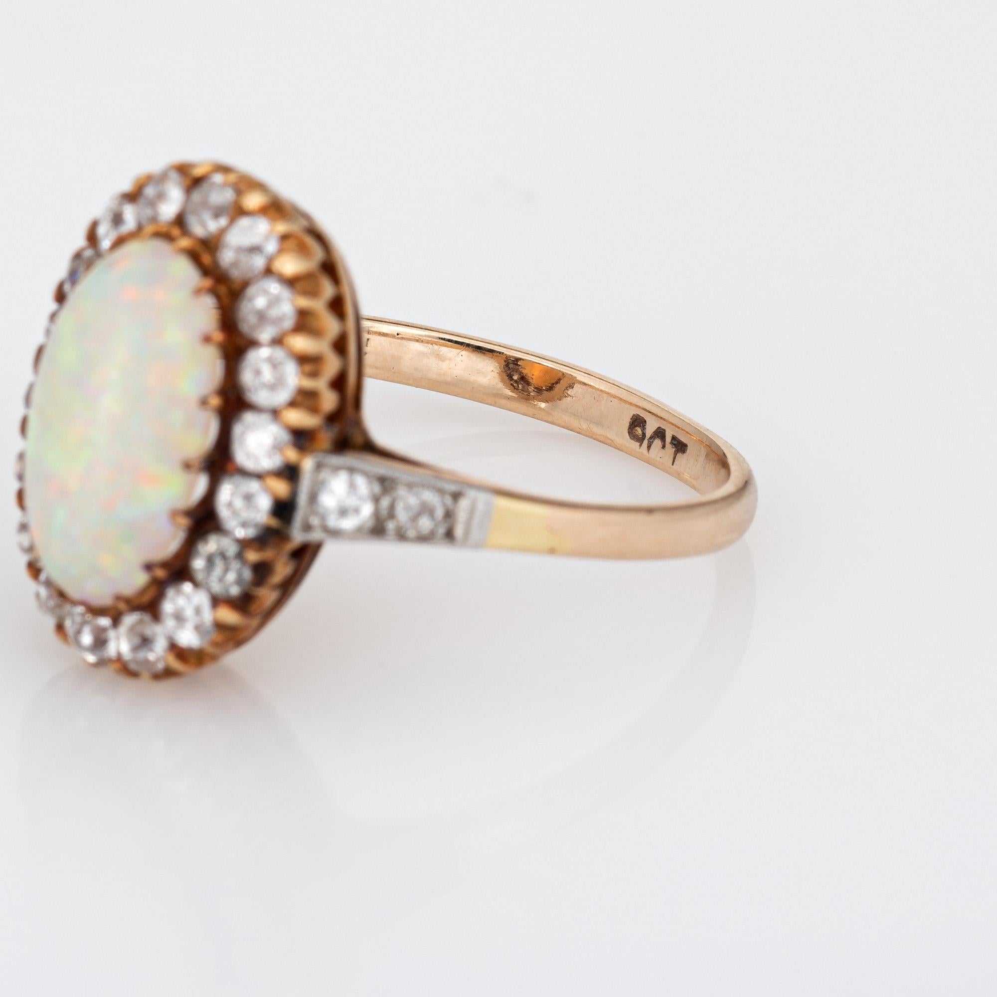 Antique Victorian Opal Diamond Ring 9k Yellow Gold Oval Vintage Fine Jewelry For Sale 2